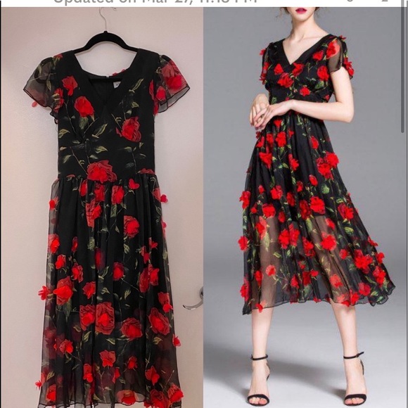 Dresses & Skirts - 3D rose midi dress